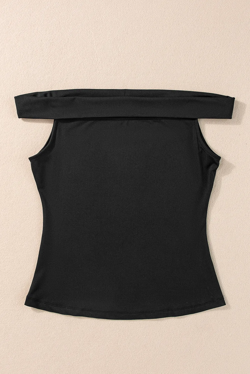 Black Folded Off Shoulder Slim Top