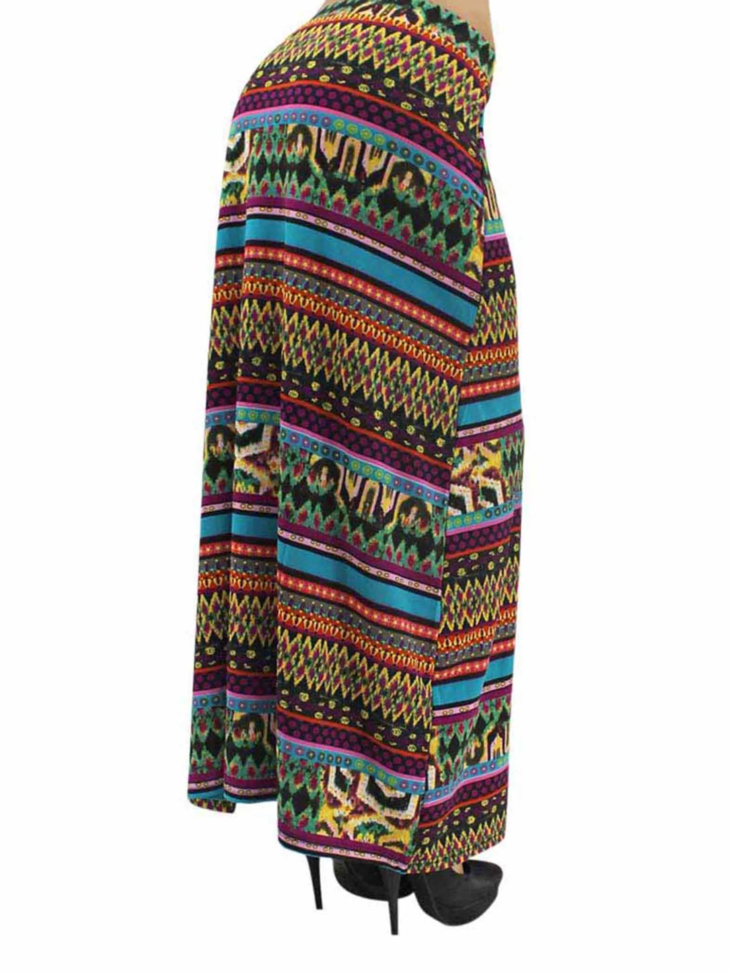 Blue & Orange Bohemian Maxi Skirt With Side Slit Size Large
