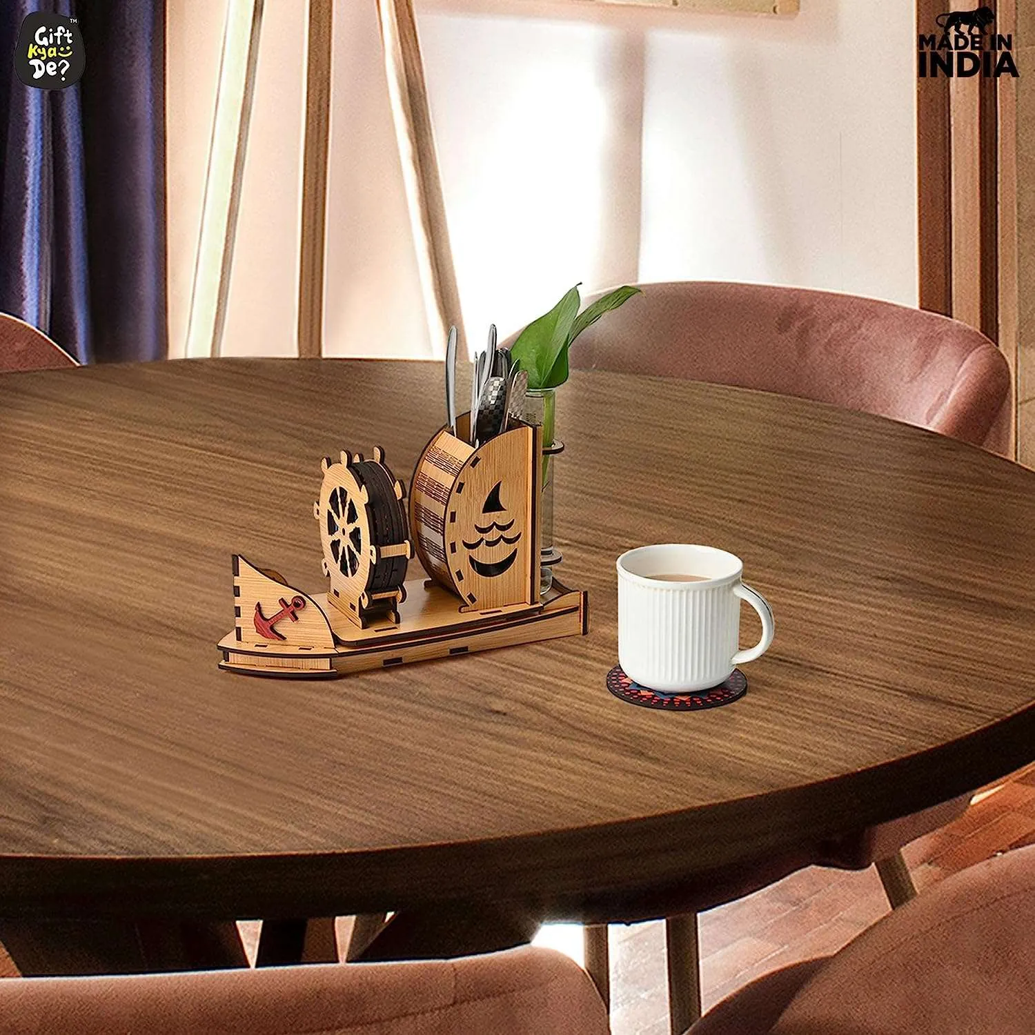 Boat Shape Coaster Stand With Set of 6 Coaster & Cute Test Tube Planter