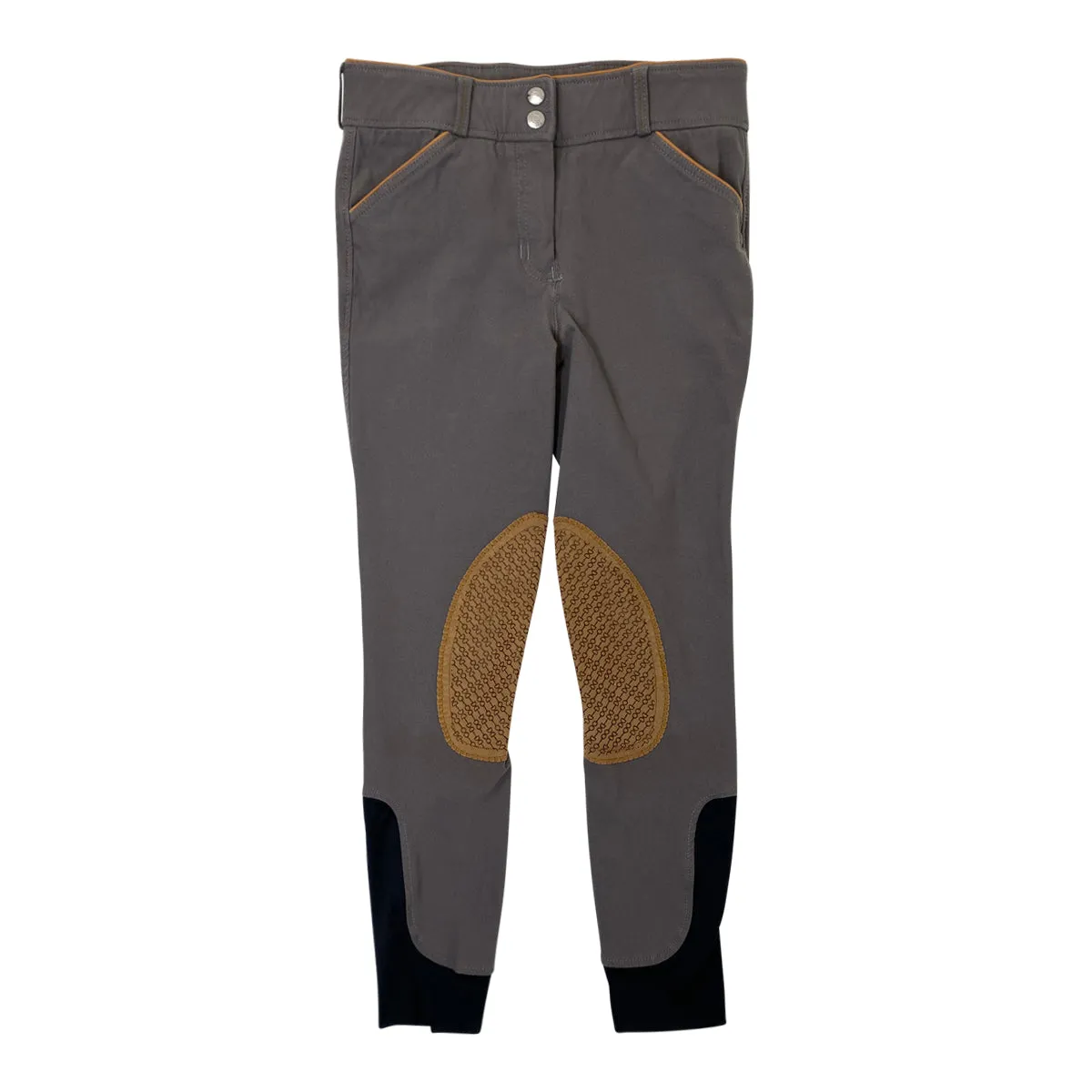 Dover Saddlery Girls' 'Beverly' Double-Grip Knee-Patch Breech in Grey/Tan - Children's 14
