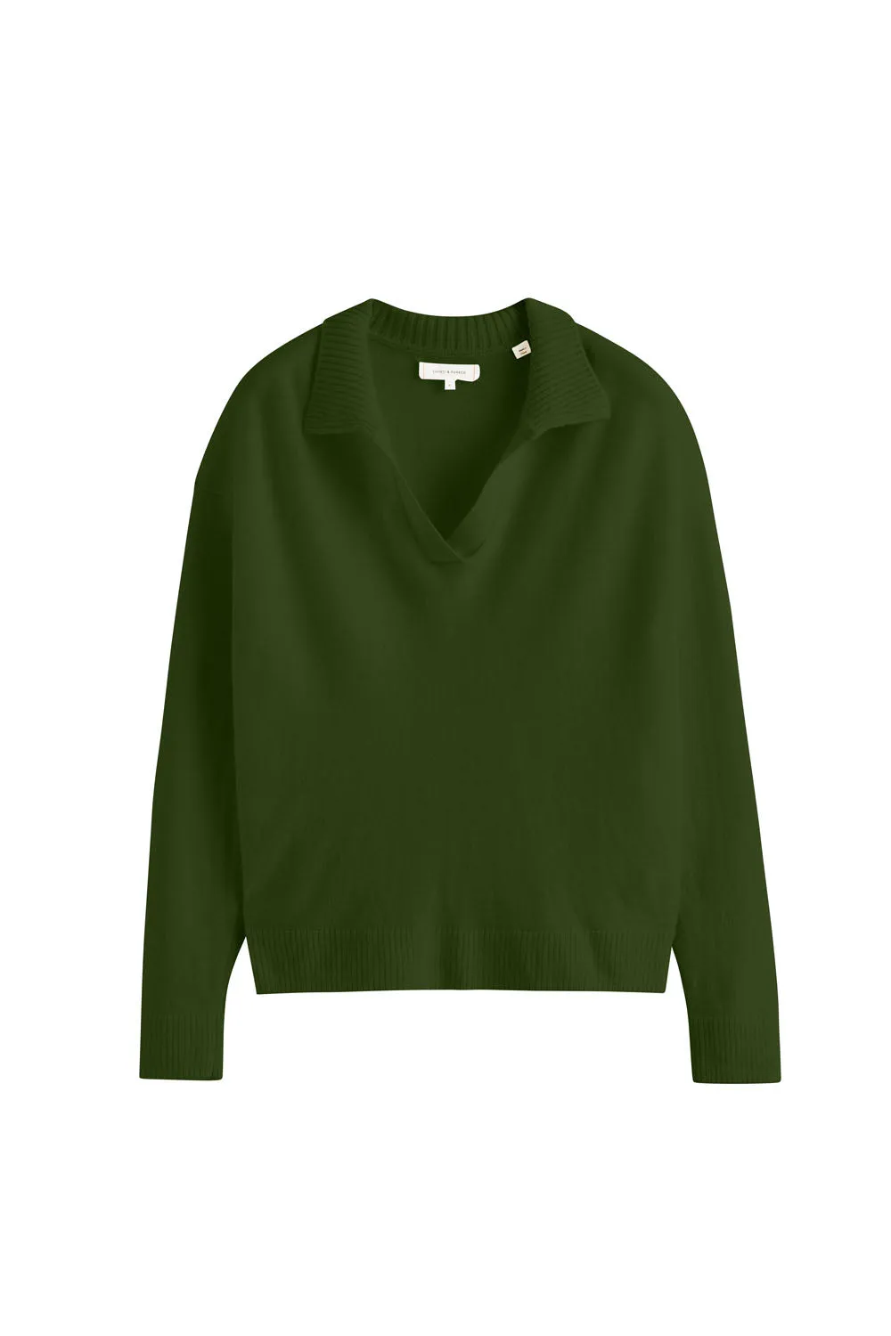 Green Wool-Cashmere Collared Sweater