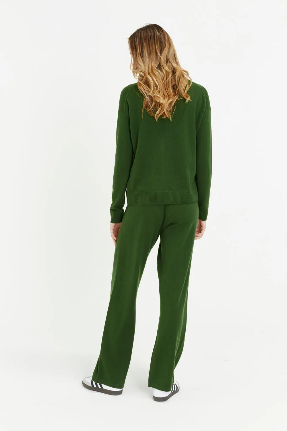 Green Wool-Cashmere Collared Sweater
