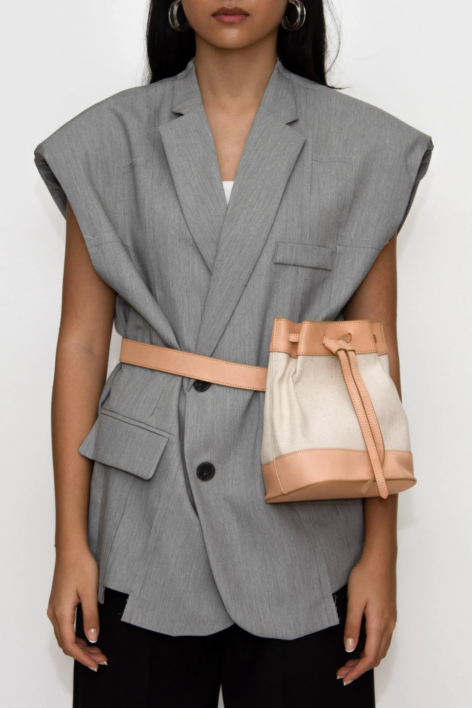 Grey Padded Shoulder Vest Blazer