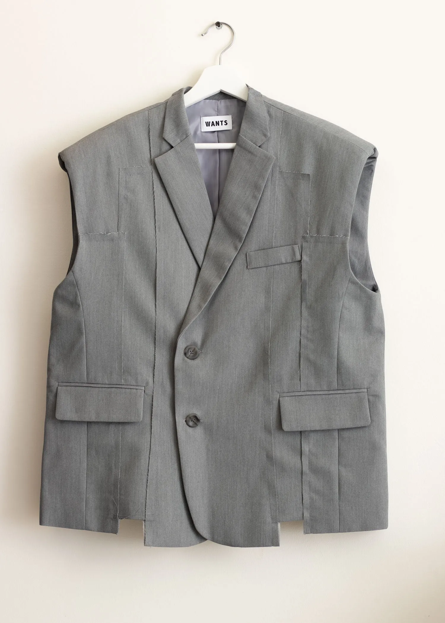 Grey Padded Shoulder Vest Blazer