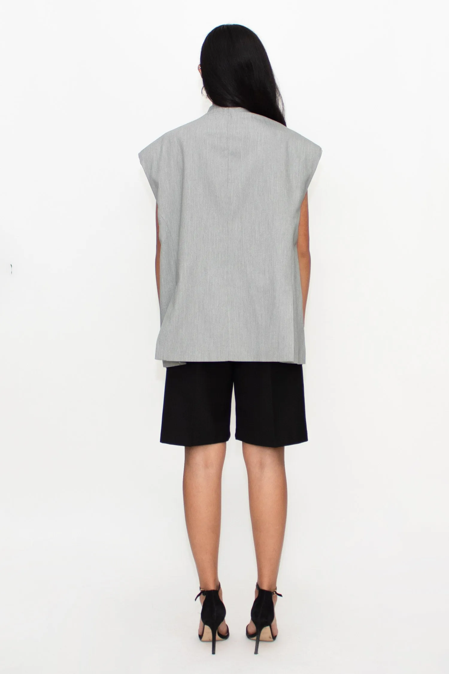 Grey Padded Shoulder Vest Blazer