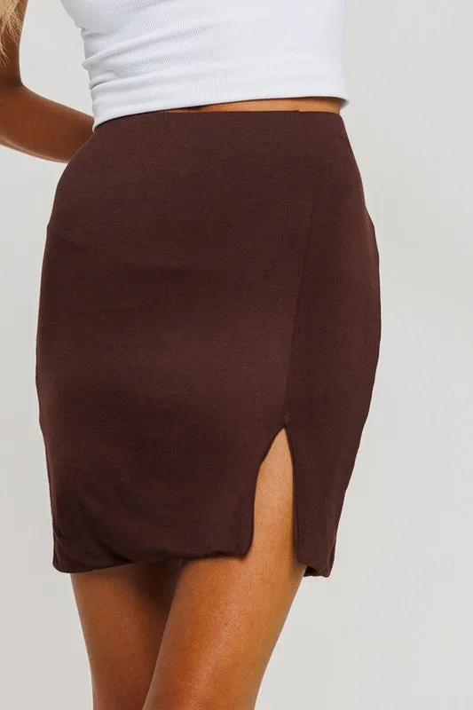 HANNAH RAYON SPAN MINI SKIRT WITH SLIT