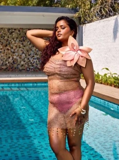 Krysti Gold Metallic Crochet Embellished Cover-Up Dress