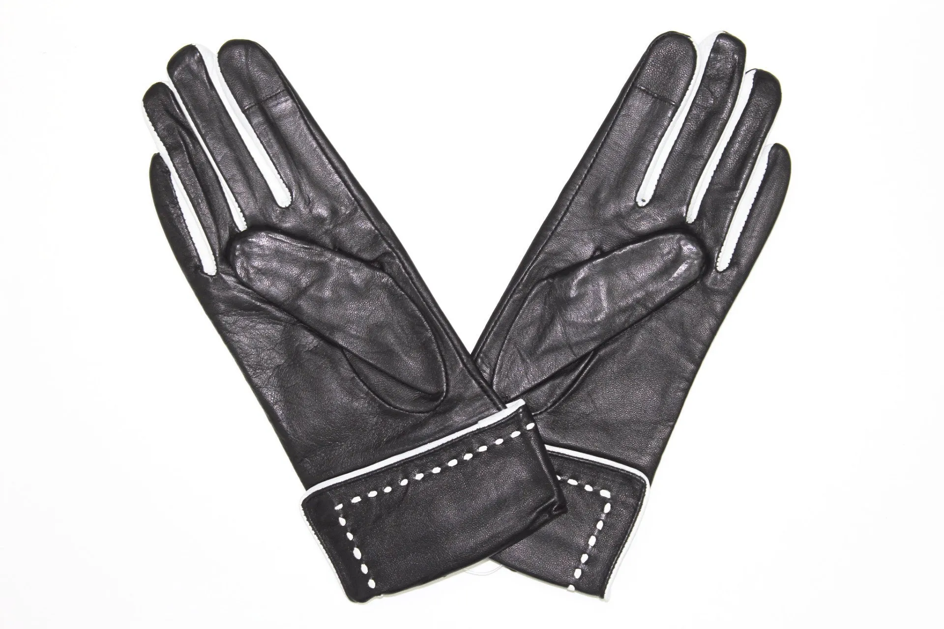 Leather Touch Screen Glove w/ White Stitching
