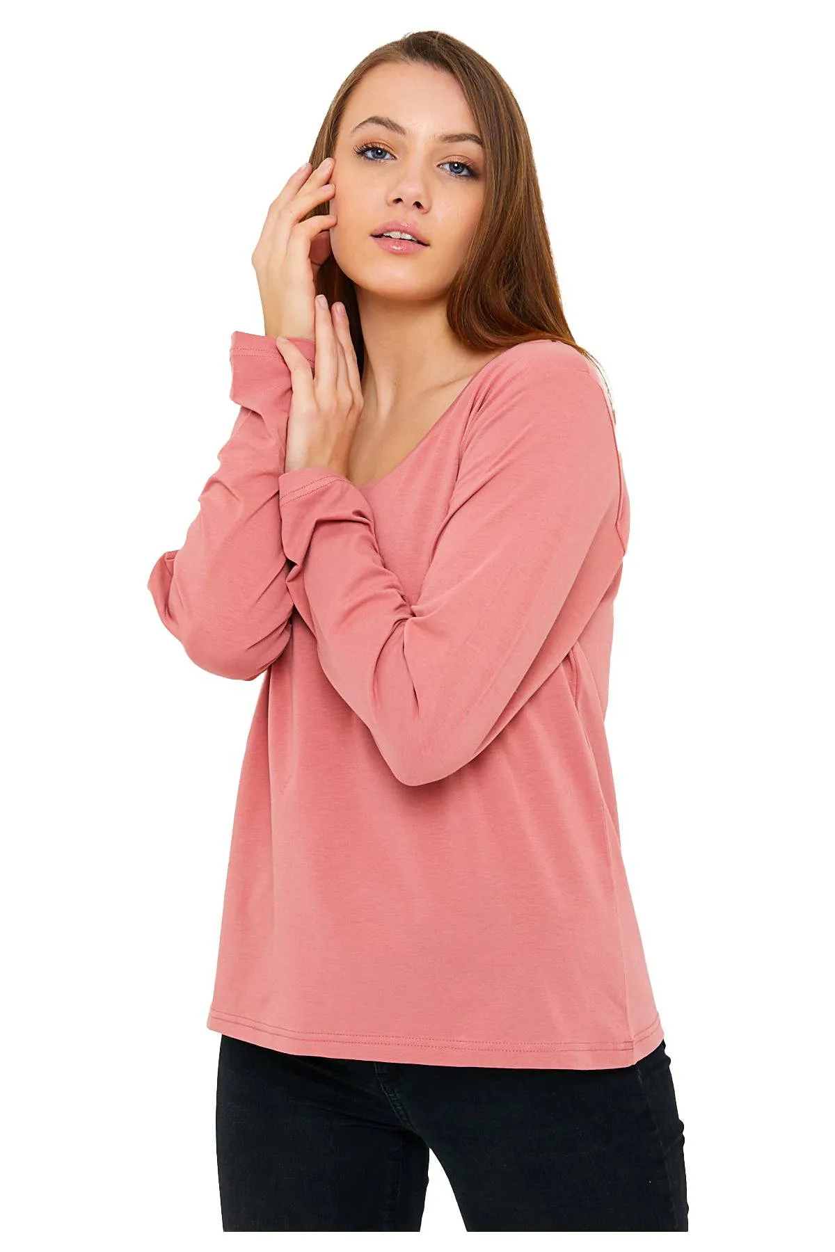 Long Sleeve V-Neck Shirts for Women & Girls - Colorful Pima Cotton