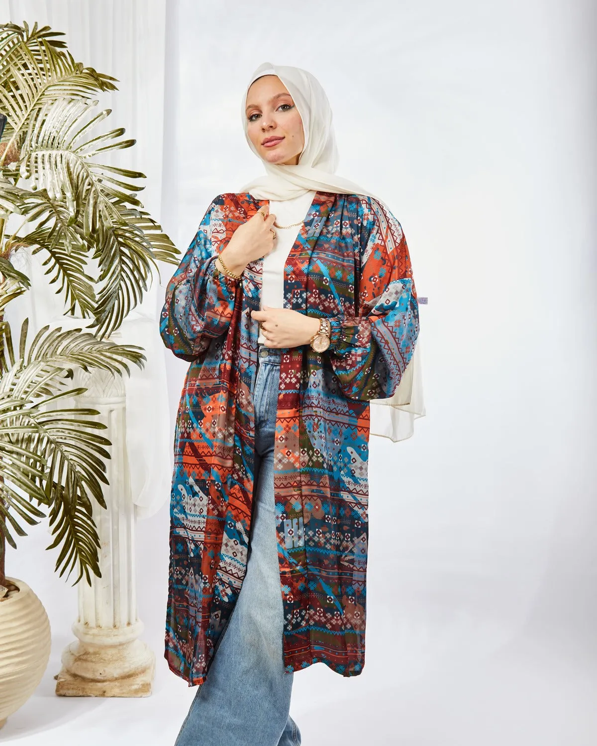 Printed Satin Kimono