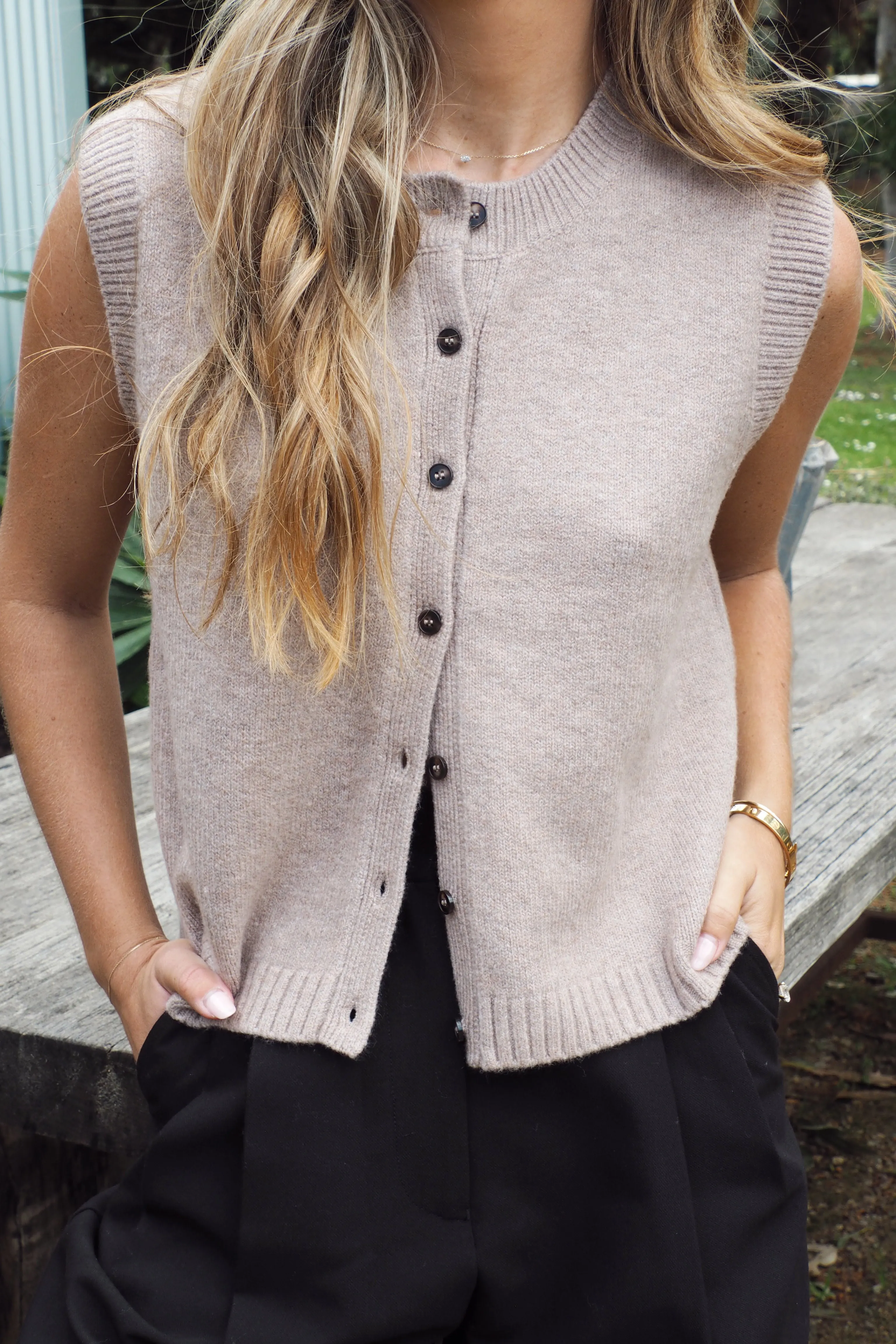 Sofia Cotton Knit Vest - Cocoa