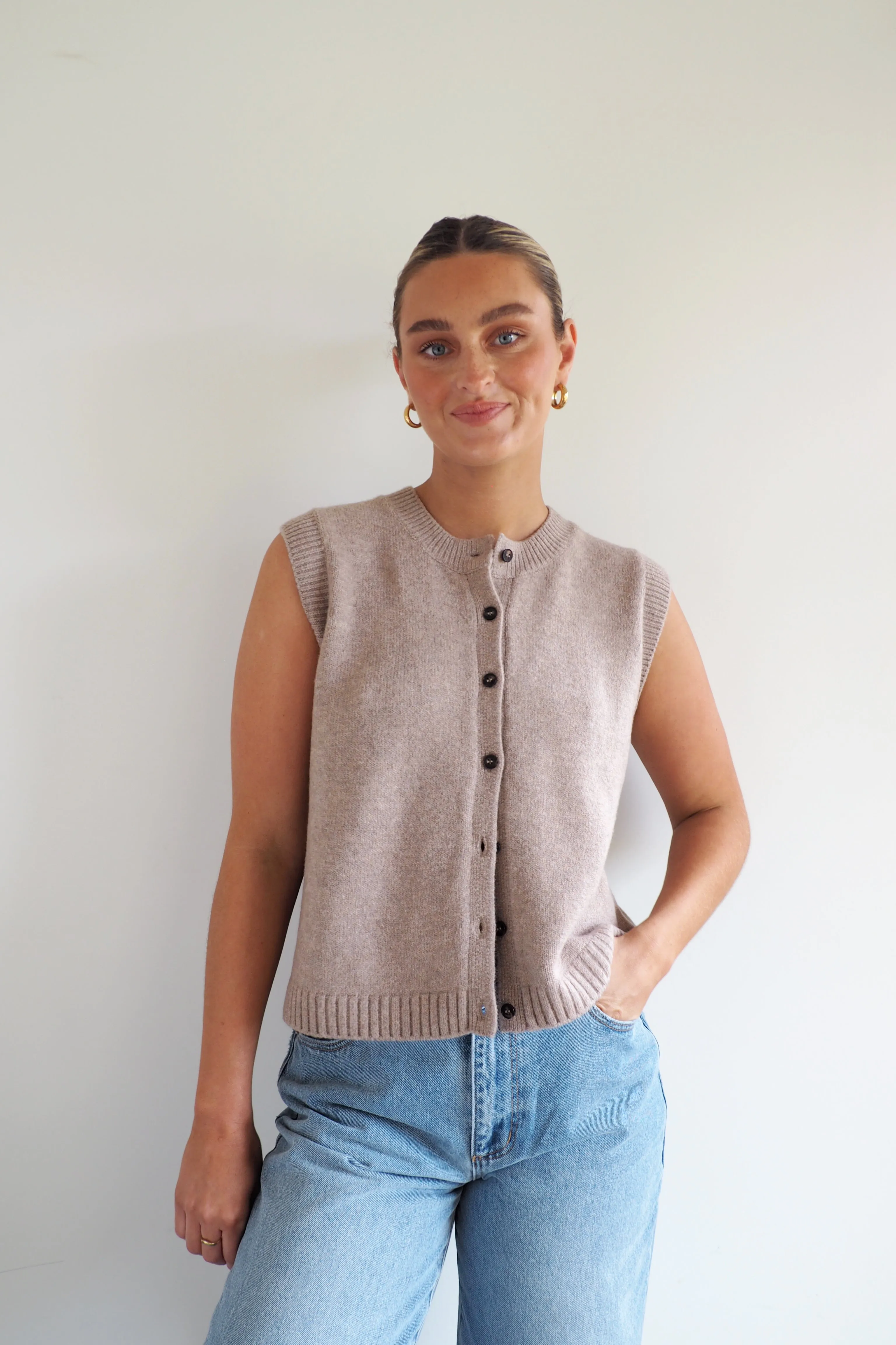 Sofia Cotton Knit Vest - Cocoa