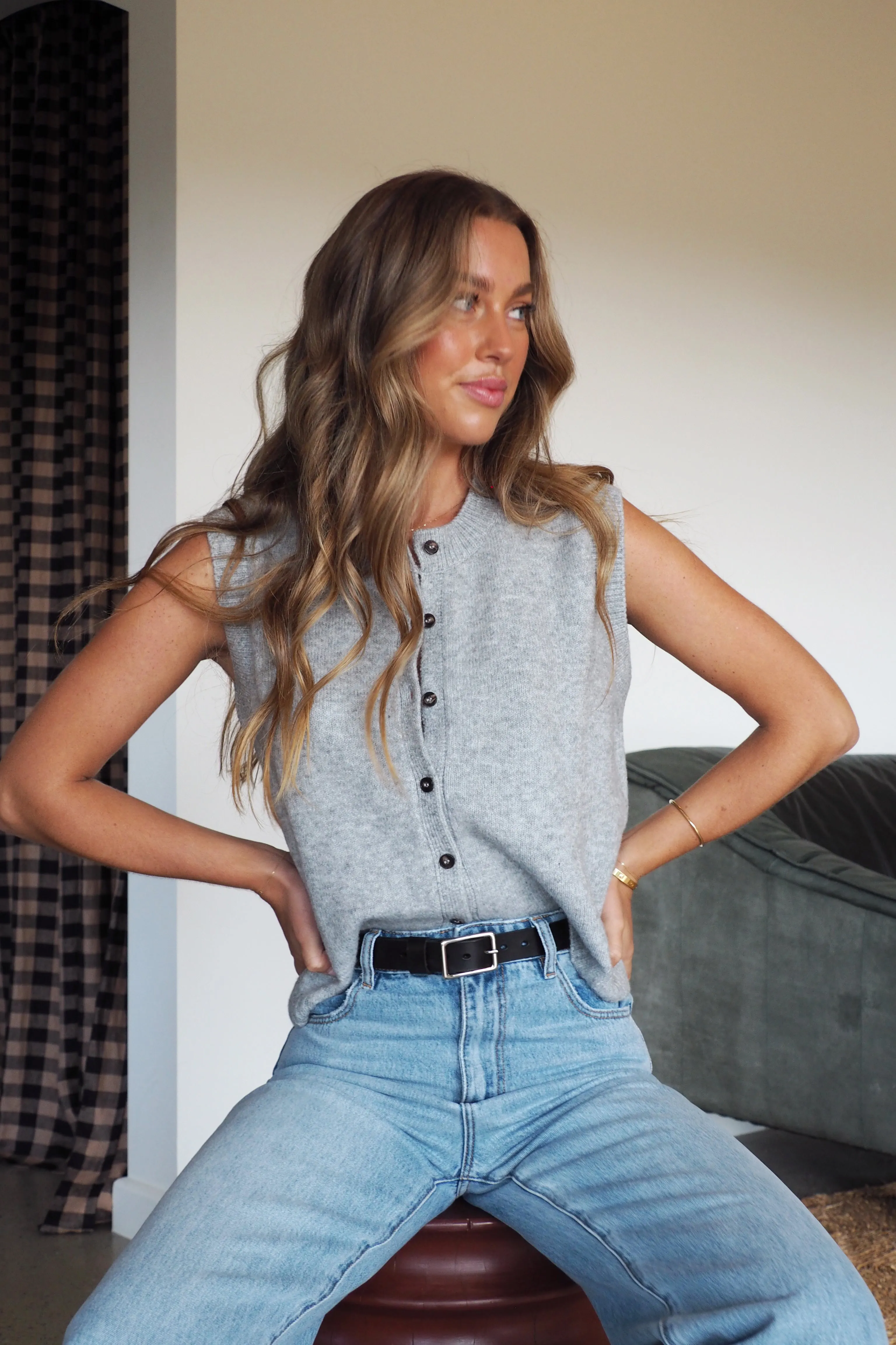 Sofia Cotton Knit Vest - Grey Marle