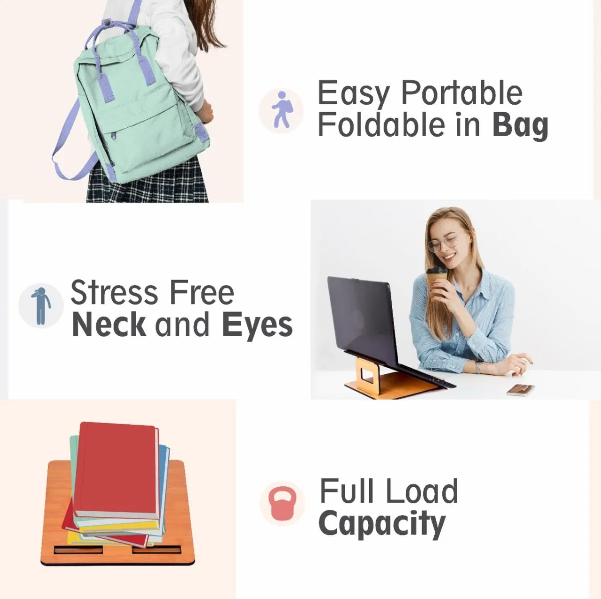 Wooden Foldable Portable Laptop Stand With 3 Level Adjustable Stand | Laptop Accessories | Gadget 2024